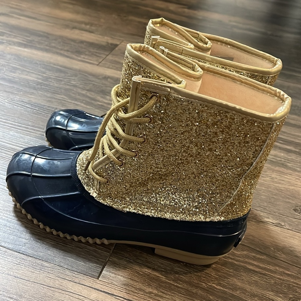 Sugar Gold and Navy Women's Waterproof Duck Boots - Picture 3 of 9